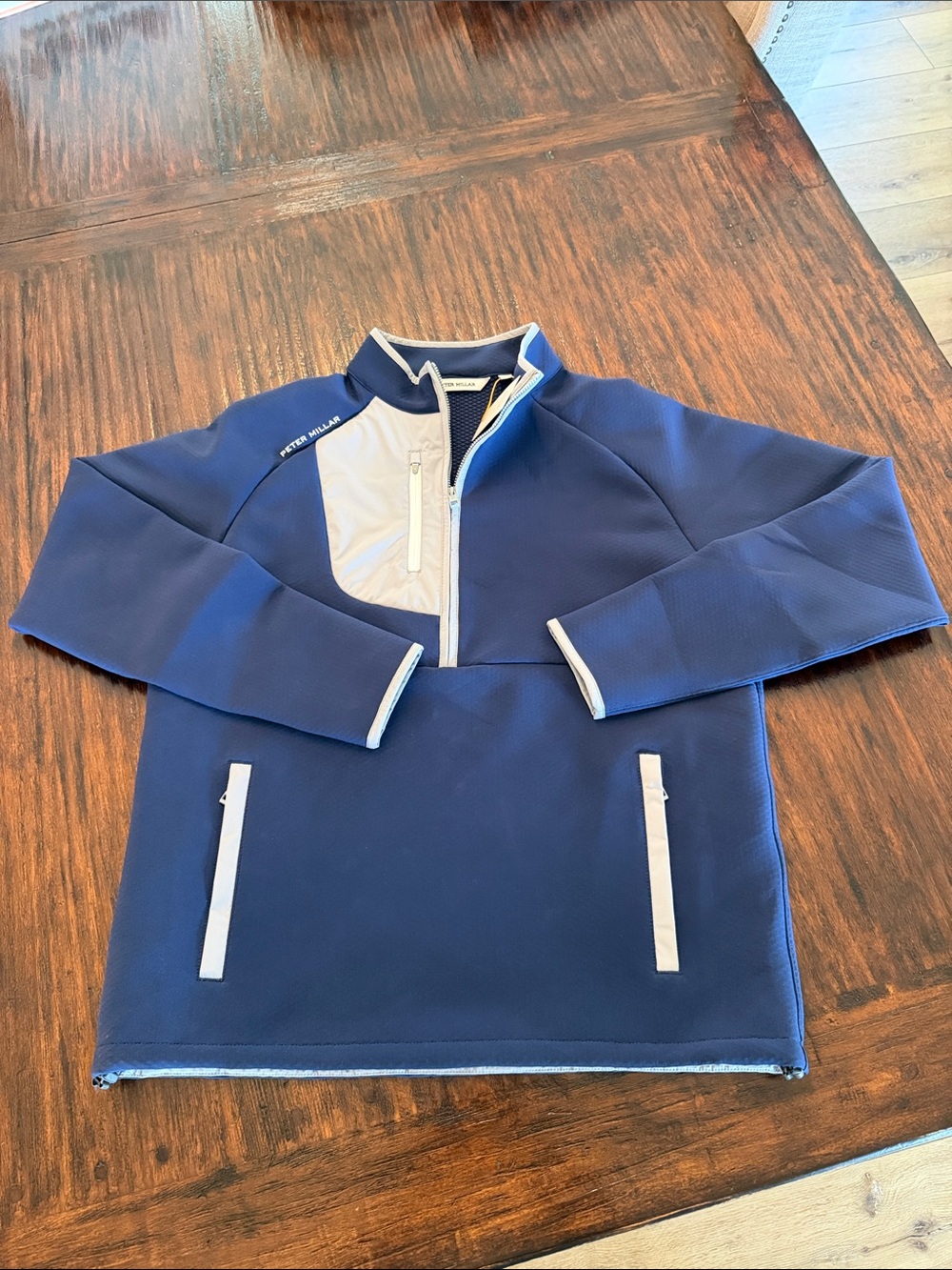 Peter Millar Navy Half-Zip Pullover with Light Gray Accents